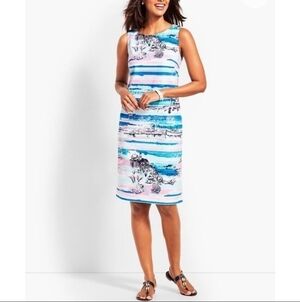 Talbots Beachy Cotton Striped Sleeveless Sheath Shift Dress Size 2.